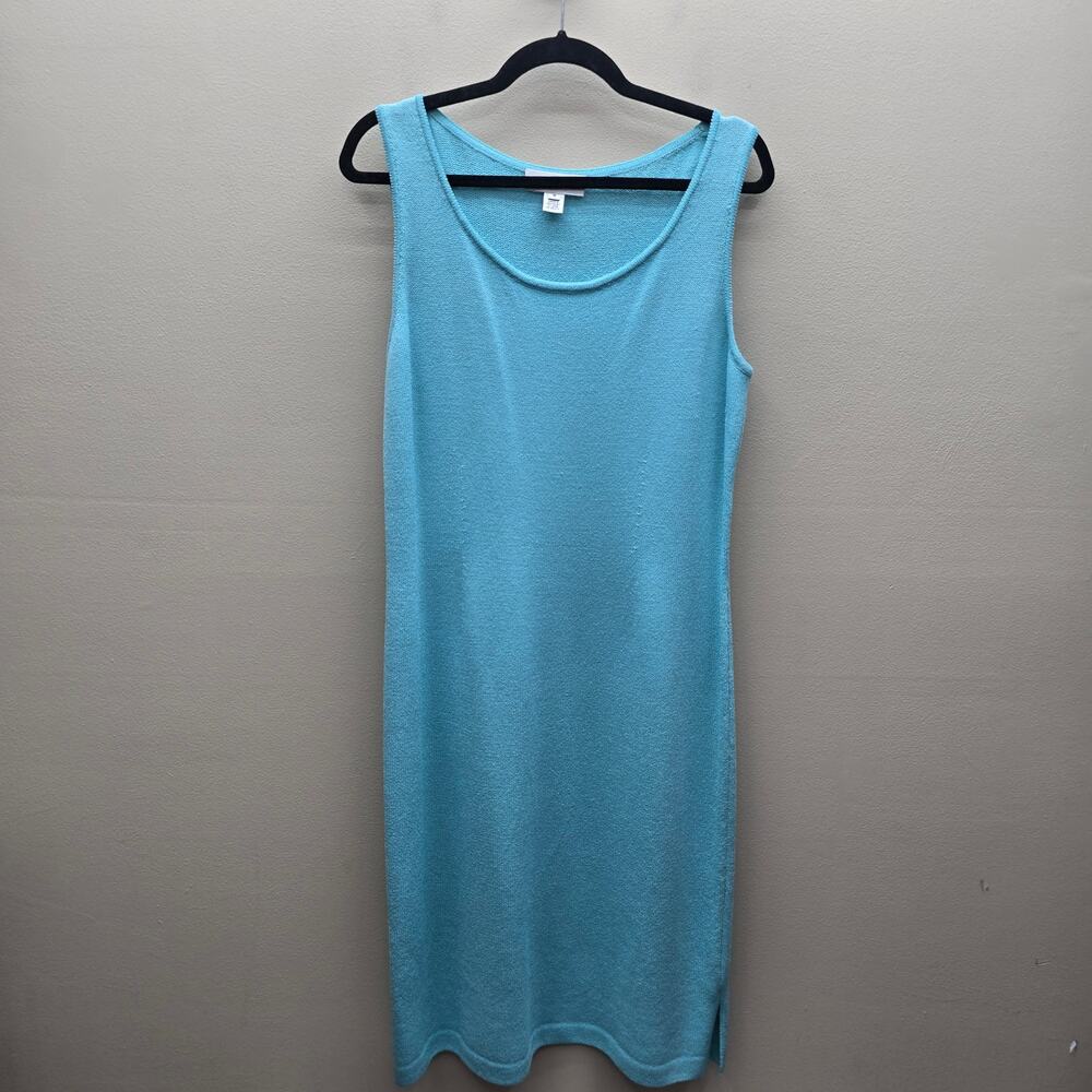 St. John Collection Sheath Midi Dress Santana Knit Minimalist Light Blue Size 10